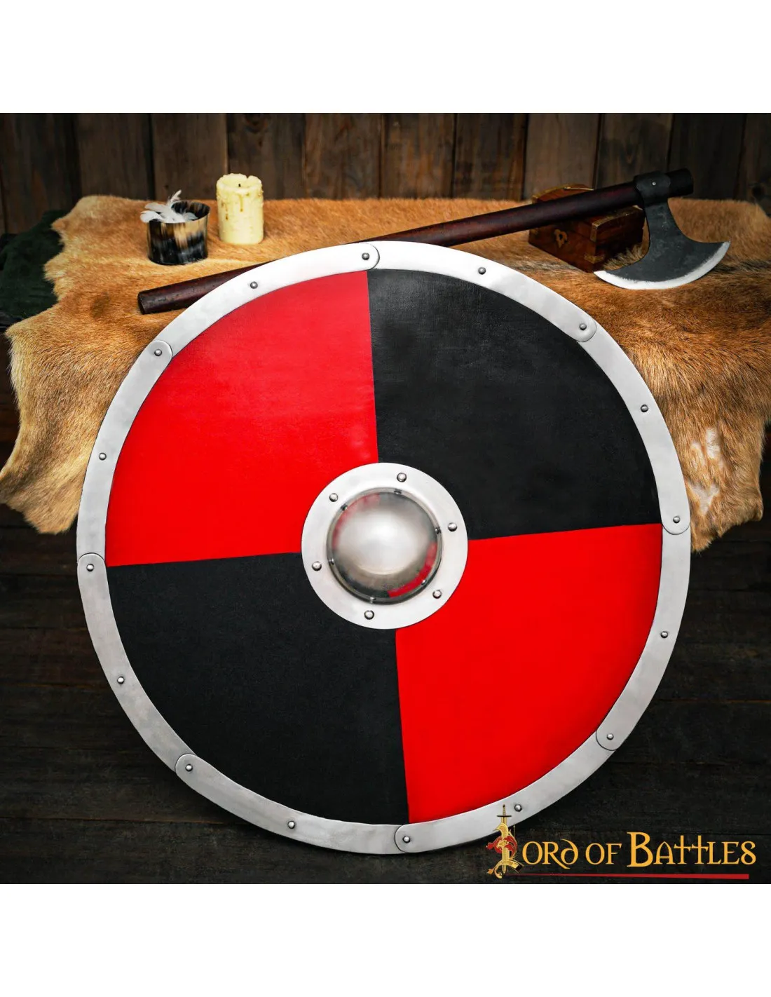 ESCUDO MEDIEVAL ANGLOSAJóN FUNCIONAL  NEGRO Y ROJO, 75 CM.