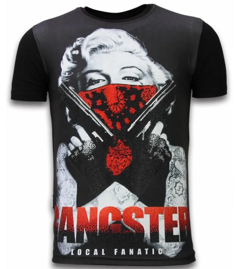 GANGSTER MARILYN  DIGITAL RHINESTONE CAMISETAS PERSONALIZADAS  NEGRO