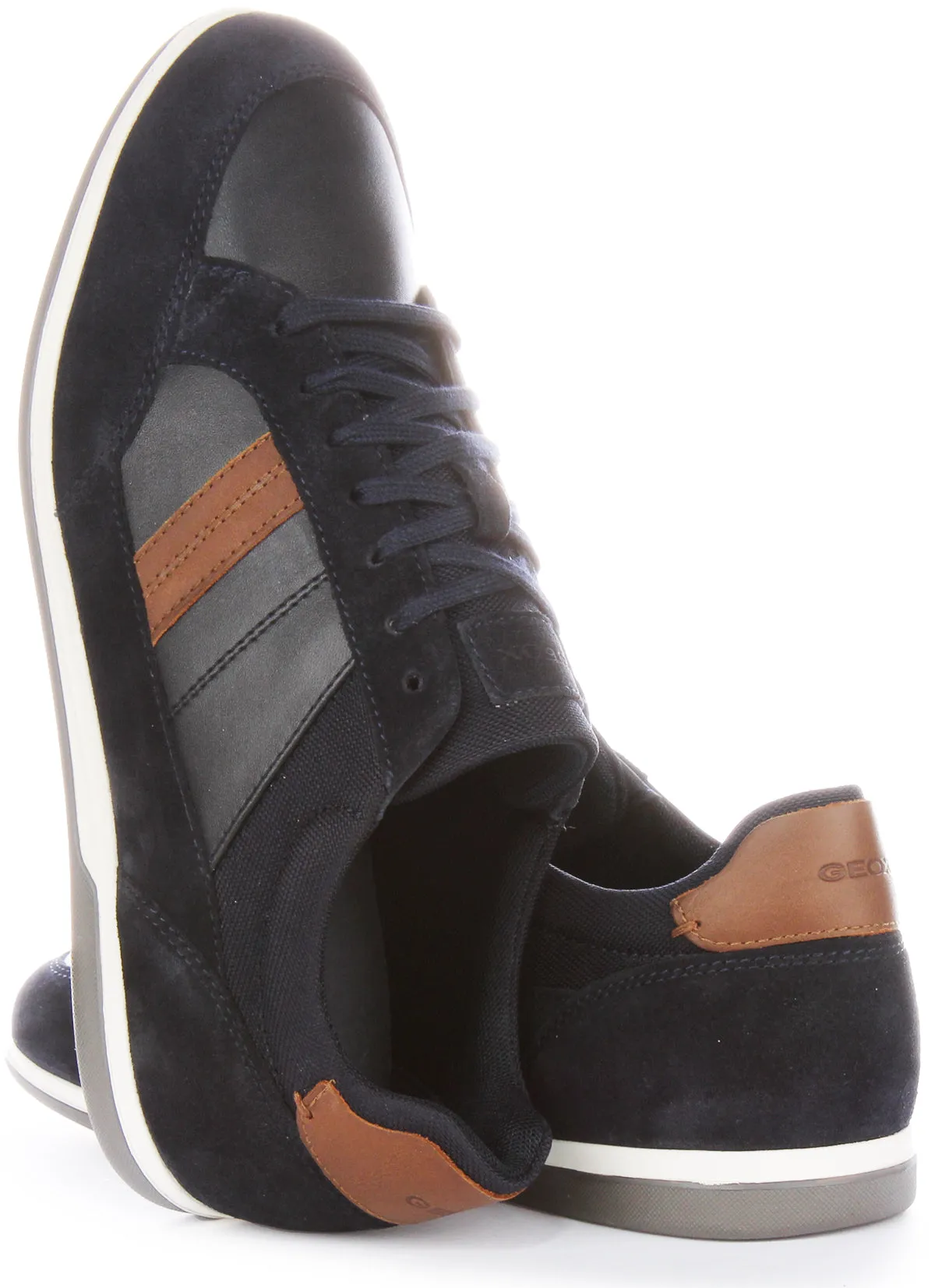 Geox U Rrnan A Zapatillas de Hombre de Cuero de Ante en Azul Marino Marrón