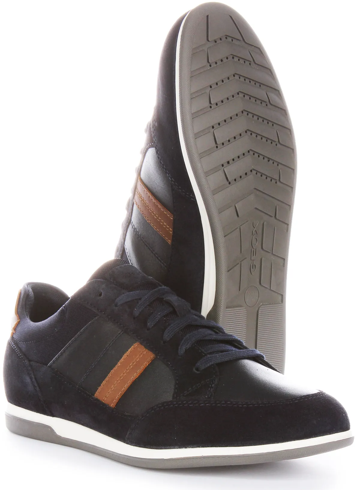 Geox U Rrnan A Zapatillas de Hombre de Cuero de Ante en Azul Marino Marrón