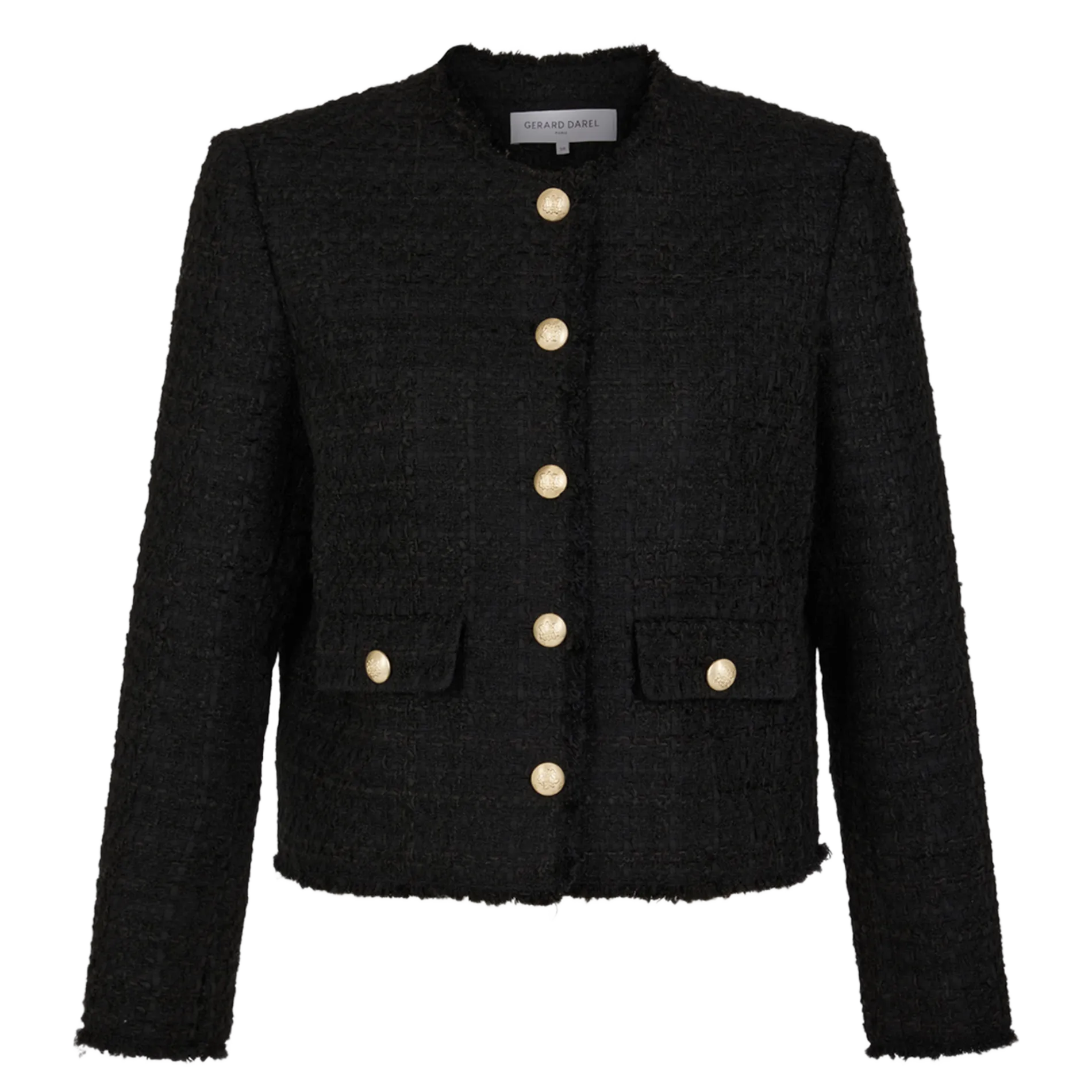 GERARD DAREL MELISSA  CHAQUETA SIN CUELLO DE TWEED DE ALGODóN MEZCLADO EN NEGRO