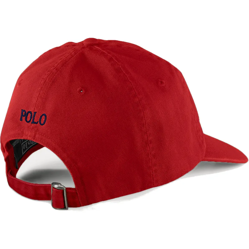 Gorra curva roja ajustable con logo azul Cotton Chino Classic Sport de Polo Ralph Lauren