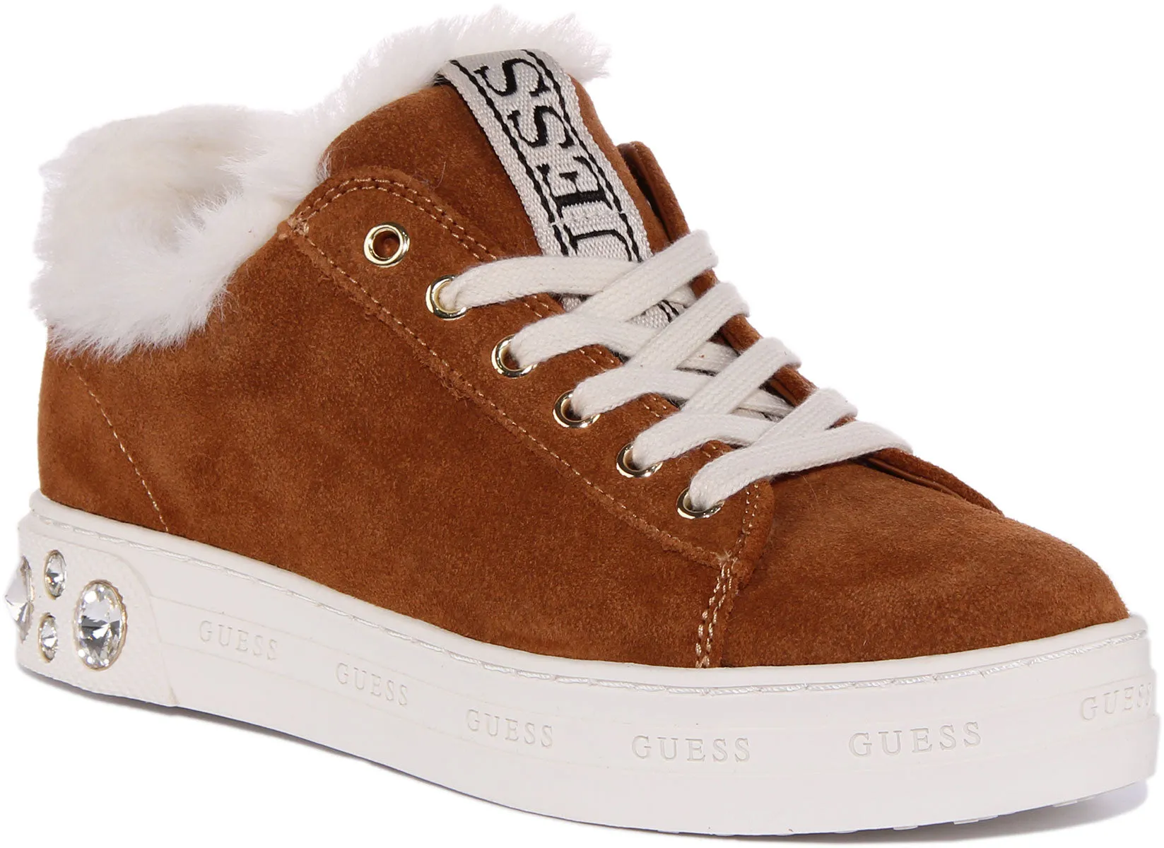 Guess Rivet Zapatillas de deporte de ante con cordones para mujer en bronceado