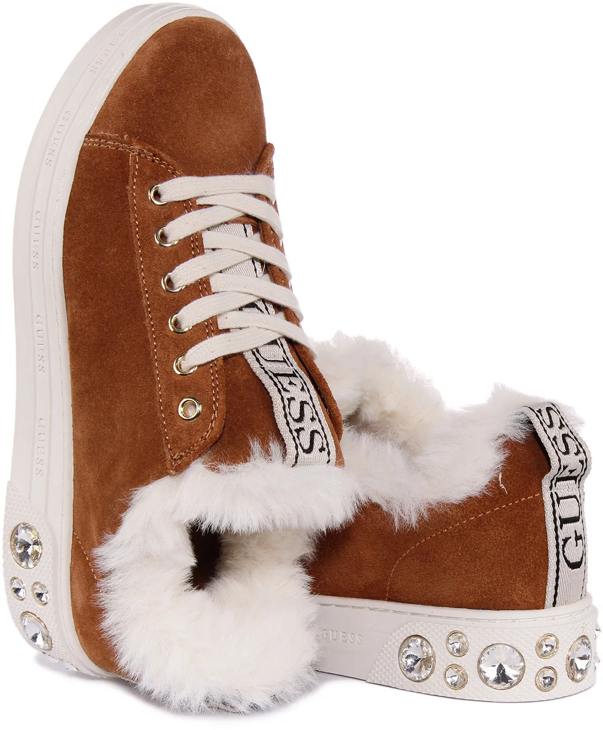 Guess Rivet Zapatillas de deporte de ante con cordones para mujer en bronceado