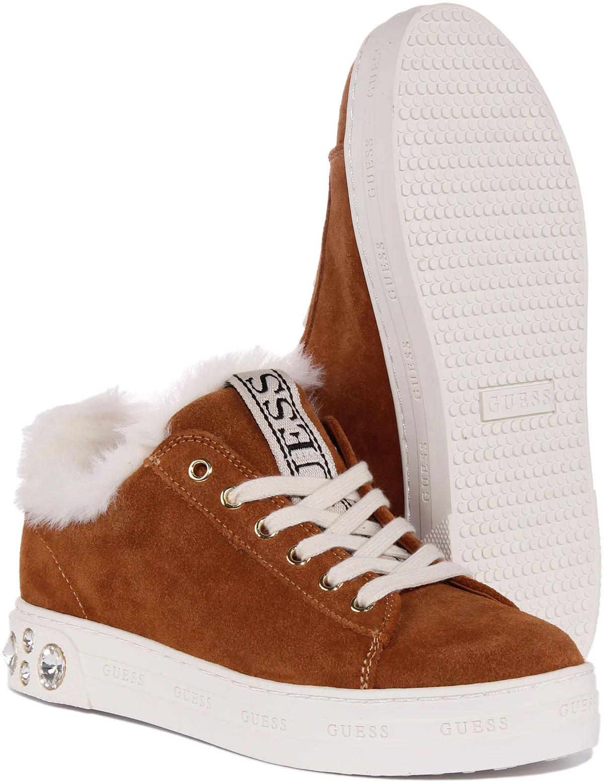 Guess Rivet Zapatillas de deporte de ante con cordones para mujer en bronceado