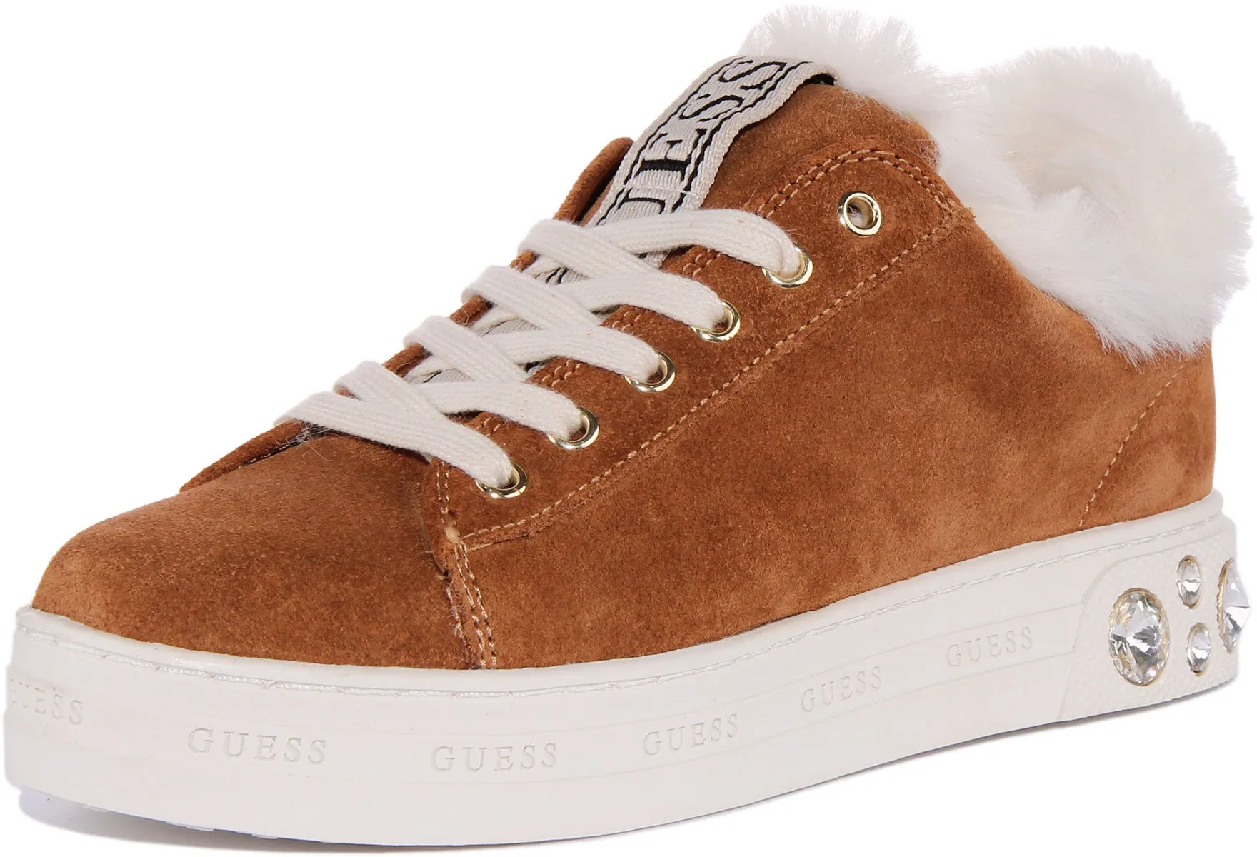 Guess Rivet Zapatillas de deporte de ante con cordones para mujer en bronceado