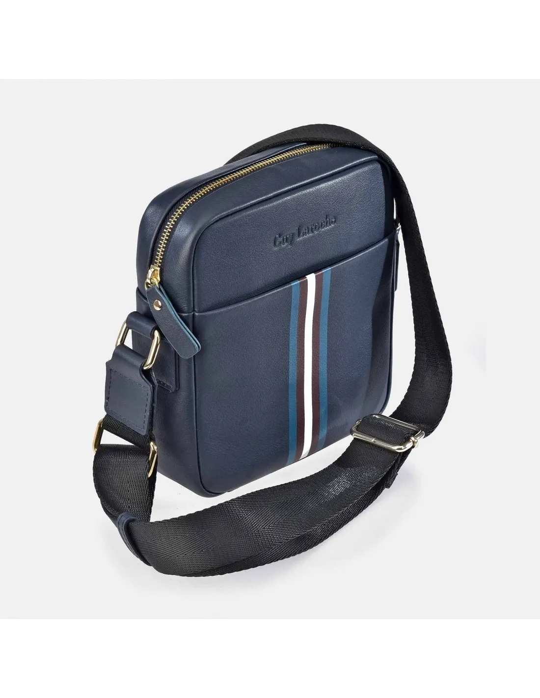 GUY LAROCHE Bolso de cruzar con cremallera para hombre en piel Rayas