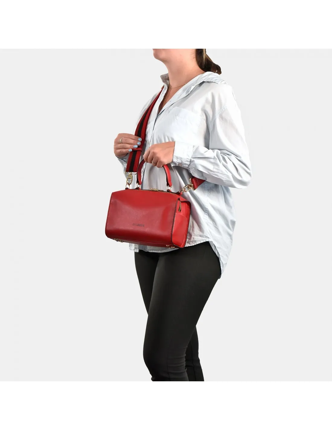 GUY LAROCHE Bolso de mano con dos bandoleras para mujer en piel con cremalleras
