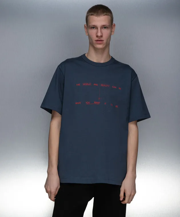 HELMUT LANG BLUE TSHIRT WITH SPACE PRINT