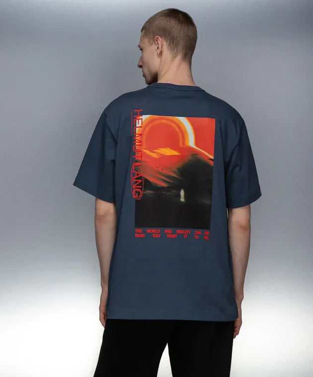 HELMUT LANG BLUE TSHIRT WITH SPACE PRINT