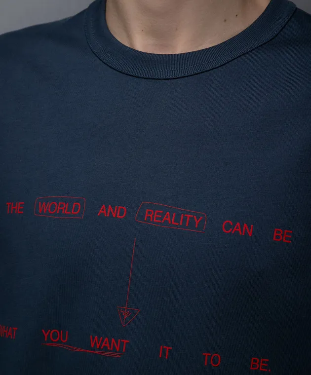 HELMUT LANG BLUE TSHIRT WITH SPACE PRINT