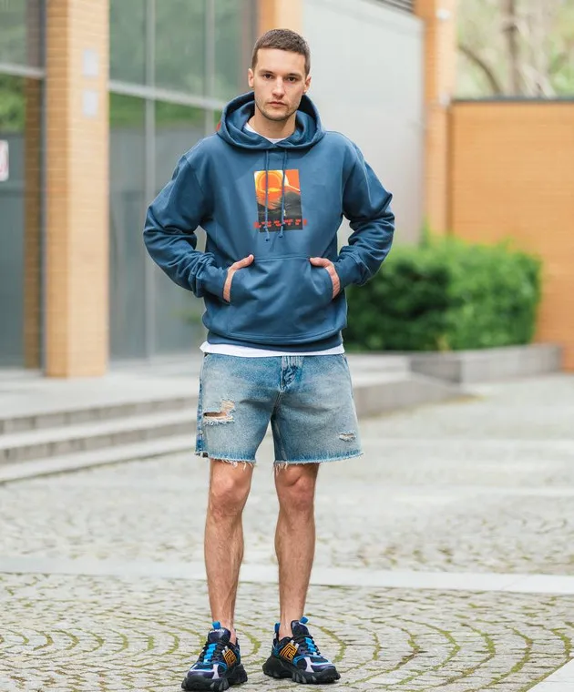 HELMUT LANG BLUE TSHIRT WITH SPACE PRINT