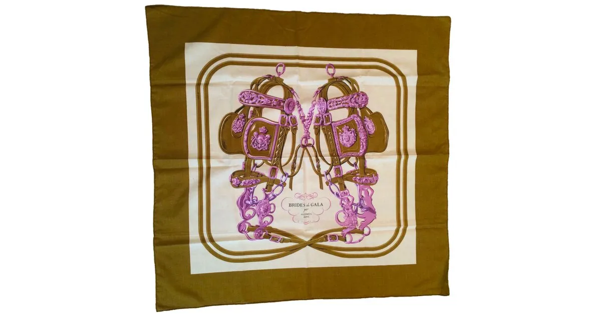 Hermès 2 Bufandas Castaño Beige Bronce 