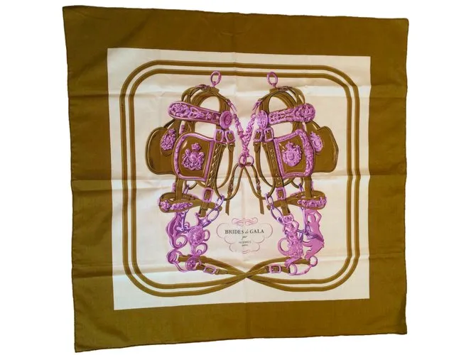 Hermès 2 Bufandas Castaño Beige Bronce 
