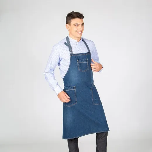 Indigo denim washed bib apron 90x75 cm 