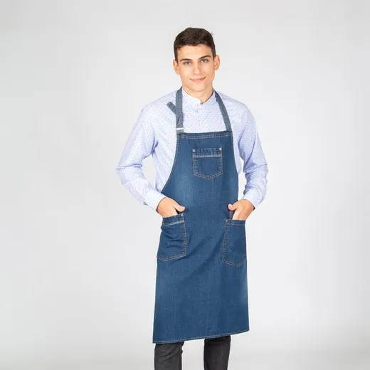 Indigo denim washed bib apron 90x75 cm 