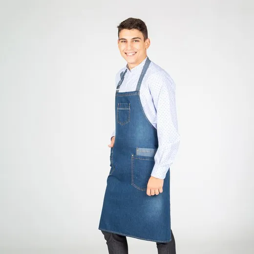 Indigo denim washed bib apron 90x75 cm 
