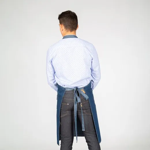Indigo denim washed bib apron 90x75 cm 