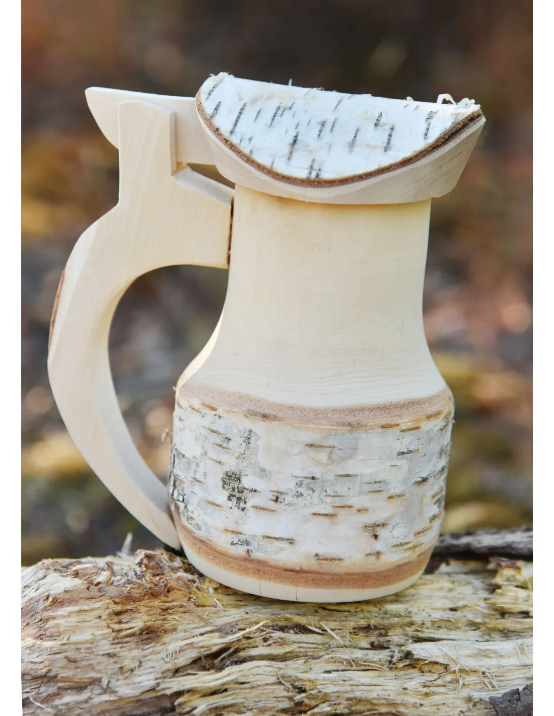 Jarra de cerveza medieval en madera natural (17x14 cm.)