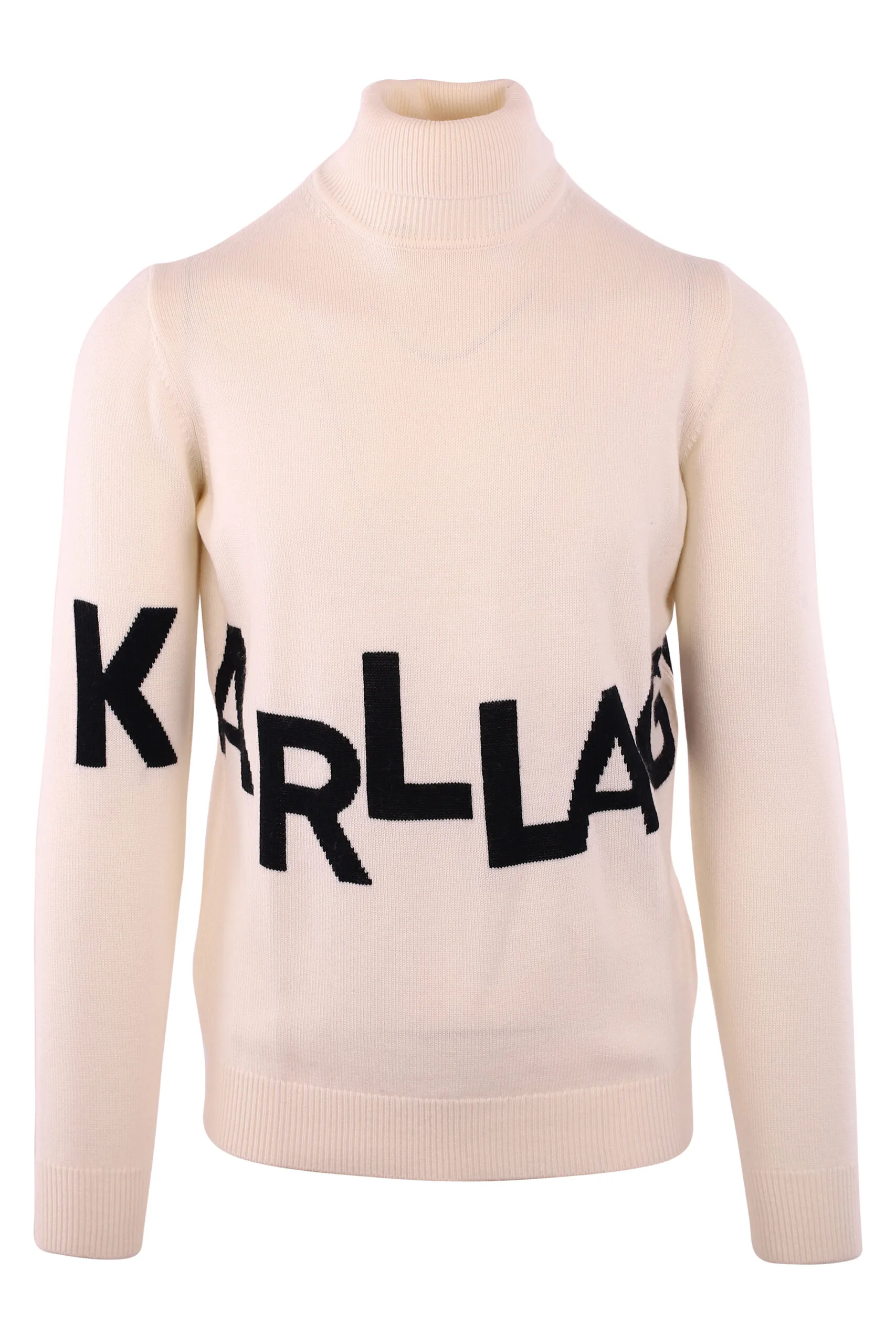 Jersey beige cuello tortuga y maxi logo negro