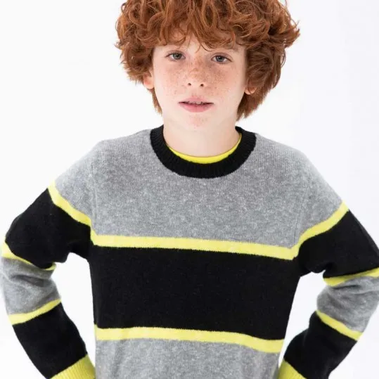 Jersey niño rayas negro,gris y amarillo fluor de Bóboli