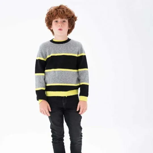 Jersey niño rayas negro,gris y amarillo fluor de Bóboli