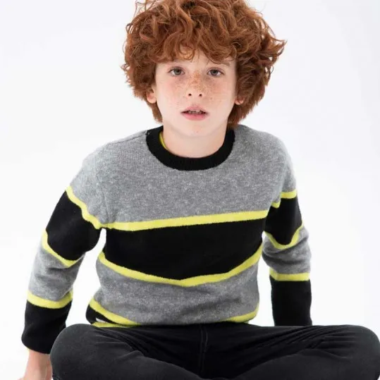Jersey niño rayas negro,gris y amarillo fluor de Bóboli