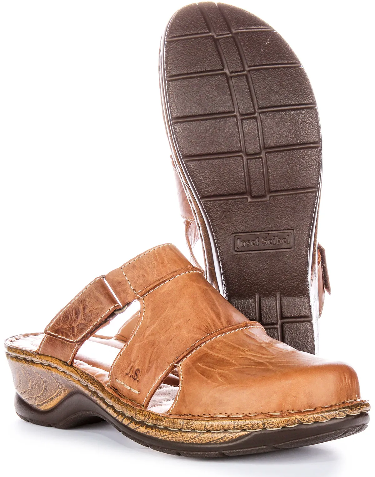 Josef Seibel Catalonia 84 Trendy Capri Mule Sandalias de Cuero para Mujer en Camello