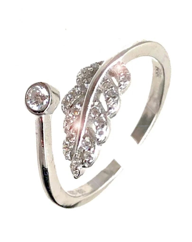 JOYAS MINI ANILLOS DE PLATA CON HOJITA DECORADA CON CIRCONITAS