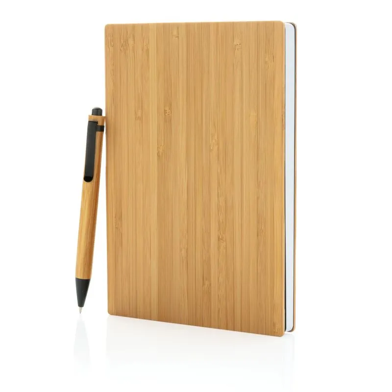Juego de libreta y bolígrafo corporativo A5 Bamboo