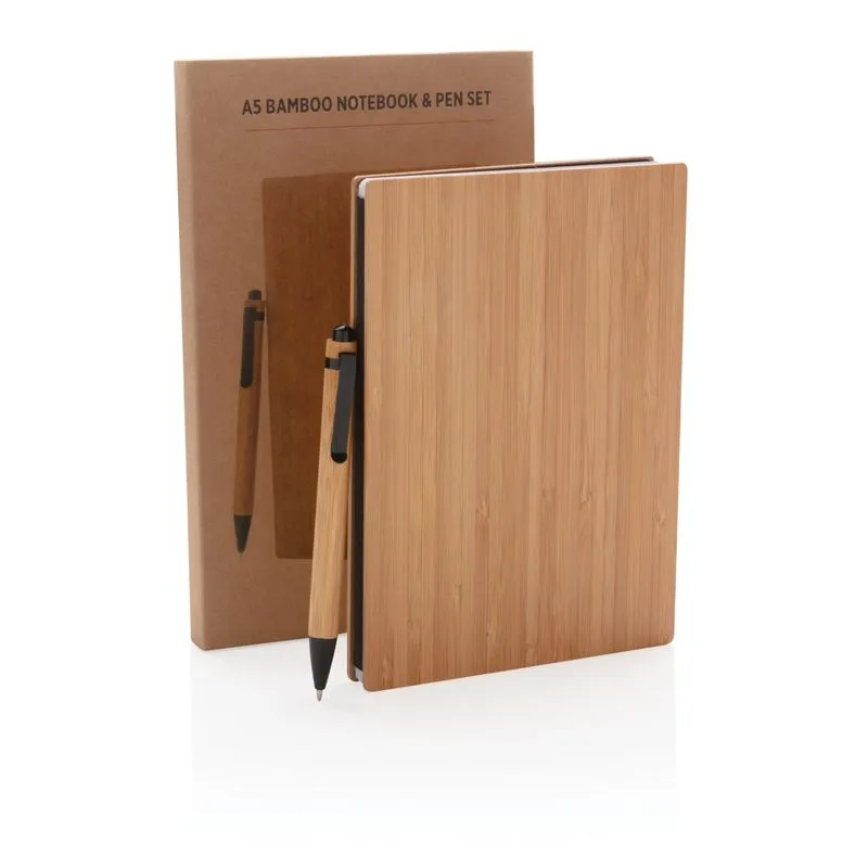 Juego de libreta y bolígrafo corporativo A5 Bamboo