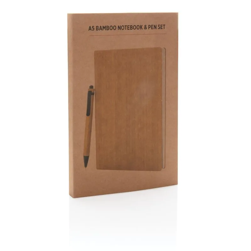 Juego de libreta y bolígrafo corporativo A5 Bamboo