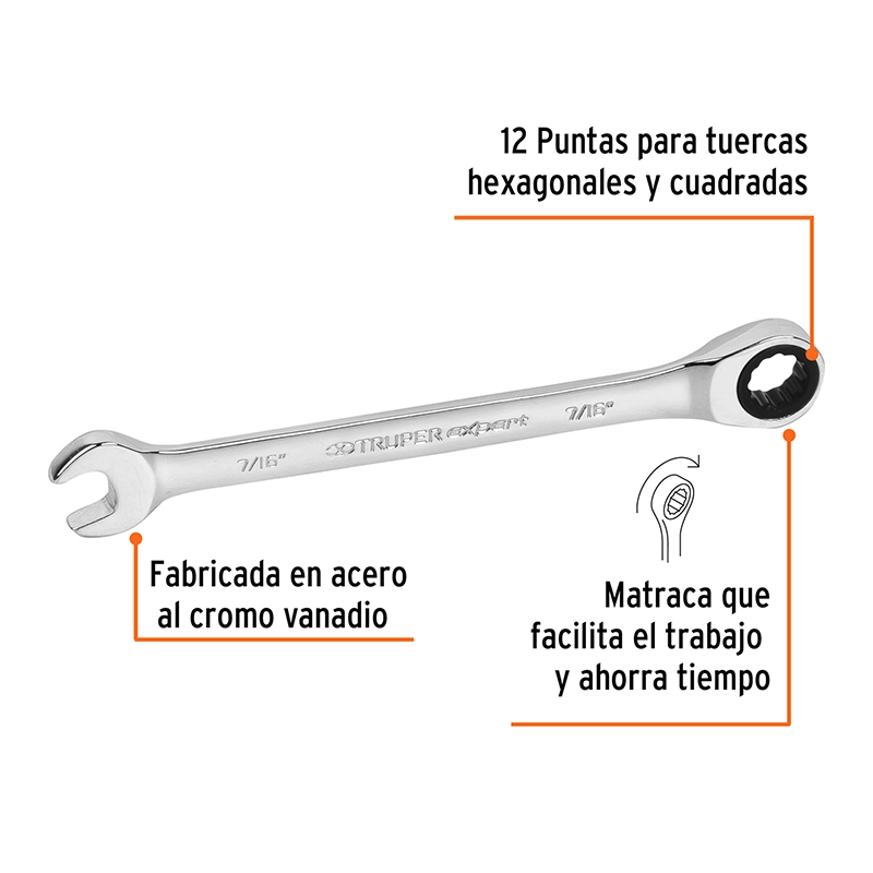 Llave combinada con matraca 7/16" Truper 15737