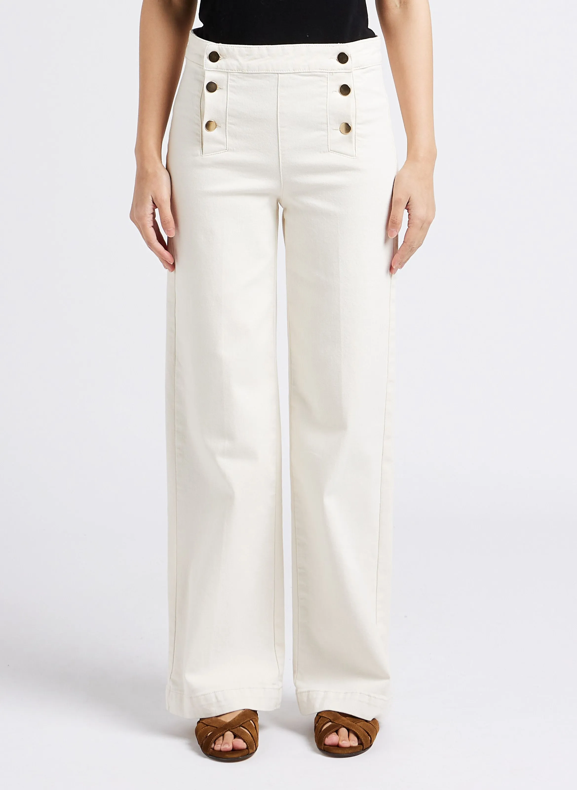 MAISON 123 OXAN  PANTALóN ANCHO DE ALGODóN ELáSTICO CON PUENTE EN BEIGE