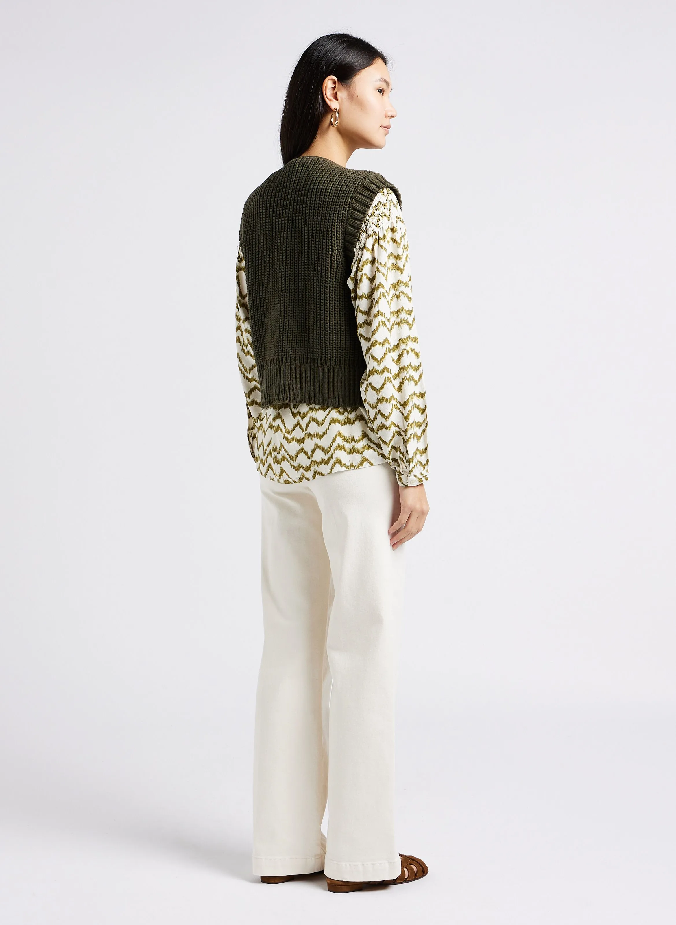 MAISON 123 OXAN  PANTALóN ANCHO DE ALGODóN ELáSTICO CON PUENTE EN BEIGE