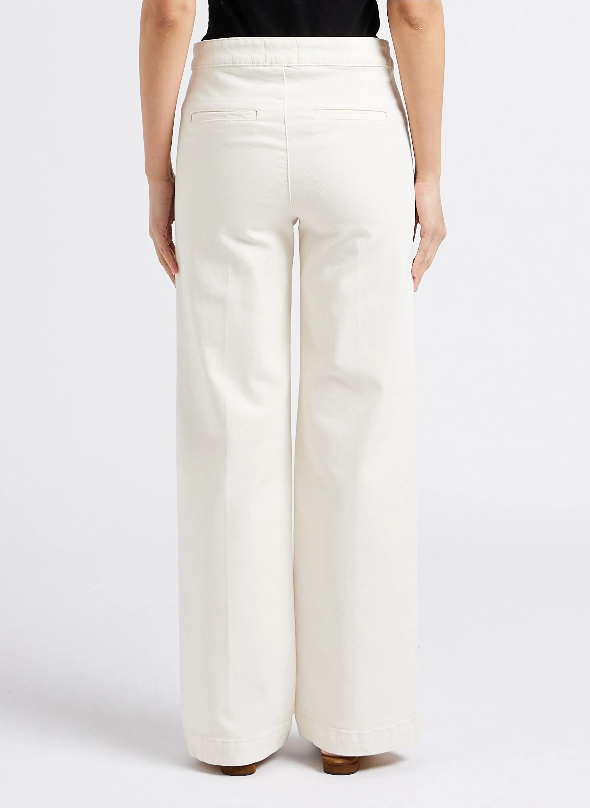 MAISON 123 OXAN  PANTALóN ANCHO DE ALGODóN ELáSTICO CON PUENTE EN BEIGE