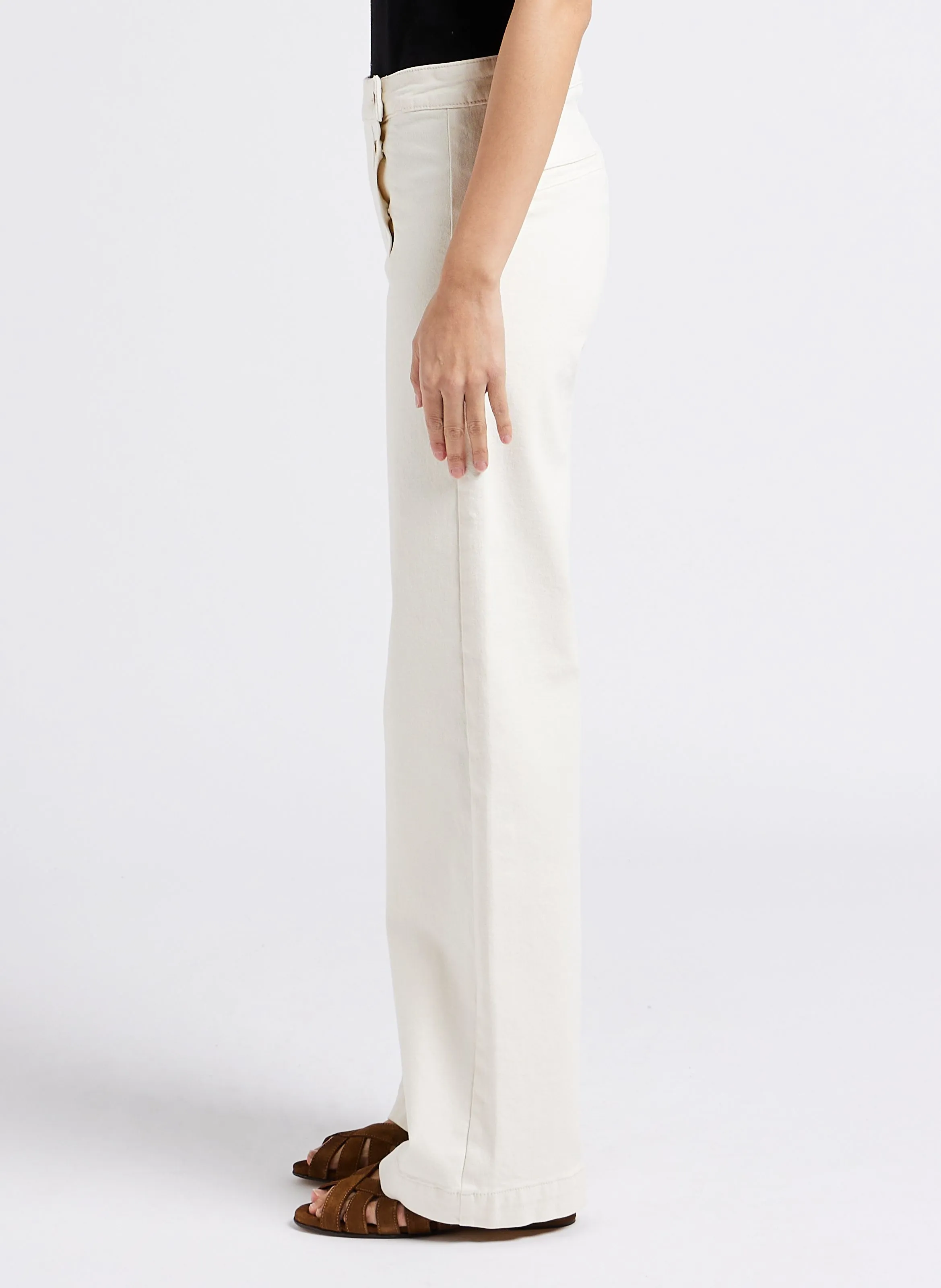 MAISON 123 OXAN  PANTALóN ANCHO DE ALGODóN ELáSTICO CON PUENTE EN BEIGE
