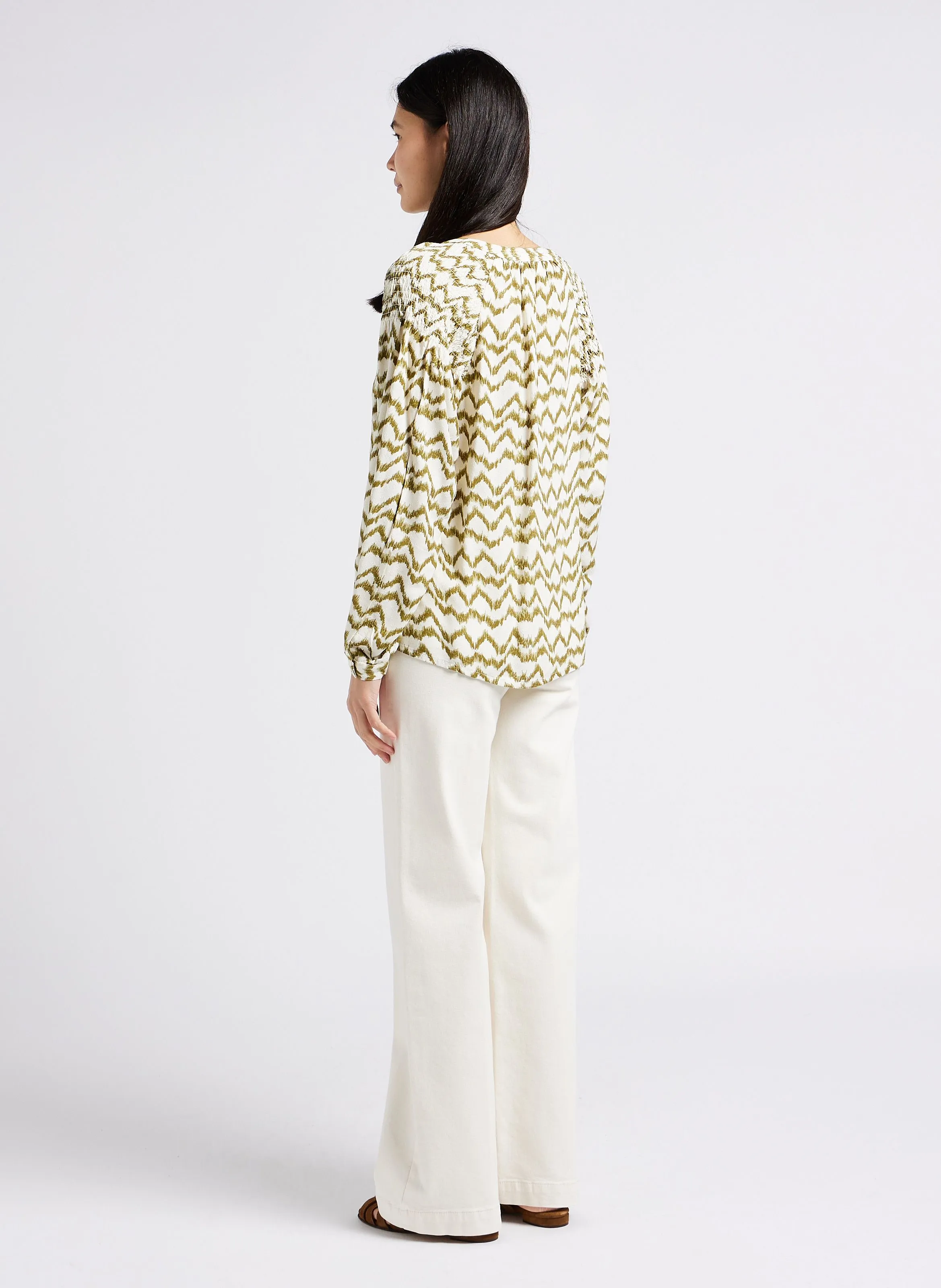 MAISON 123 OXAN  PANTALóN ANCHO DE ALGODóN ELáSTICO CON PUENTE EN BEIGE