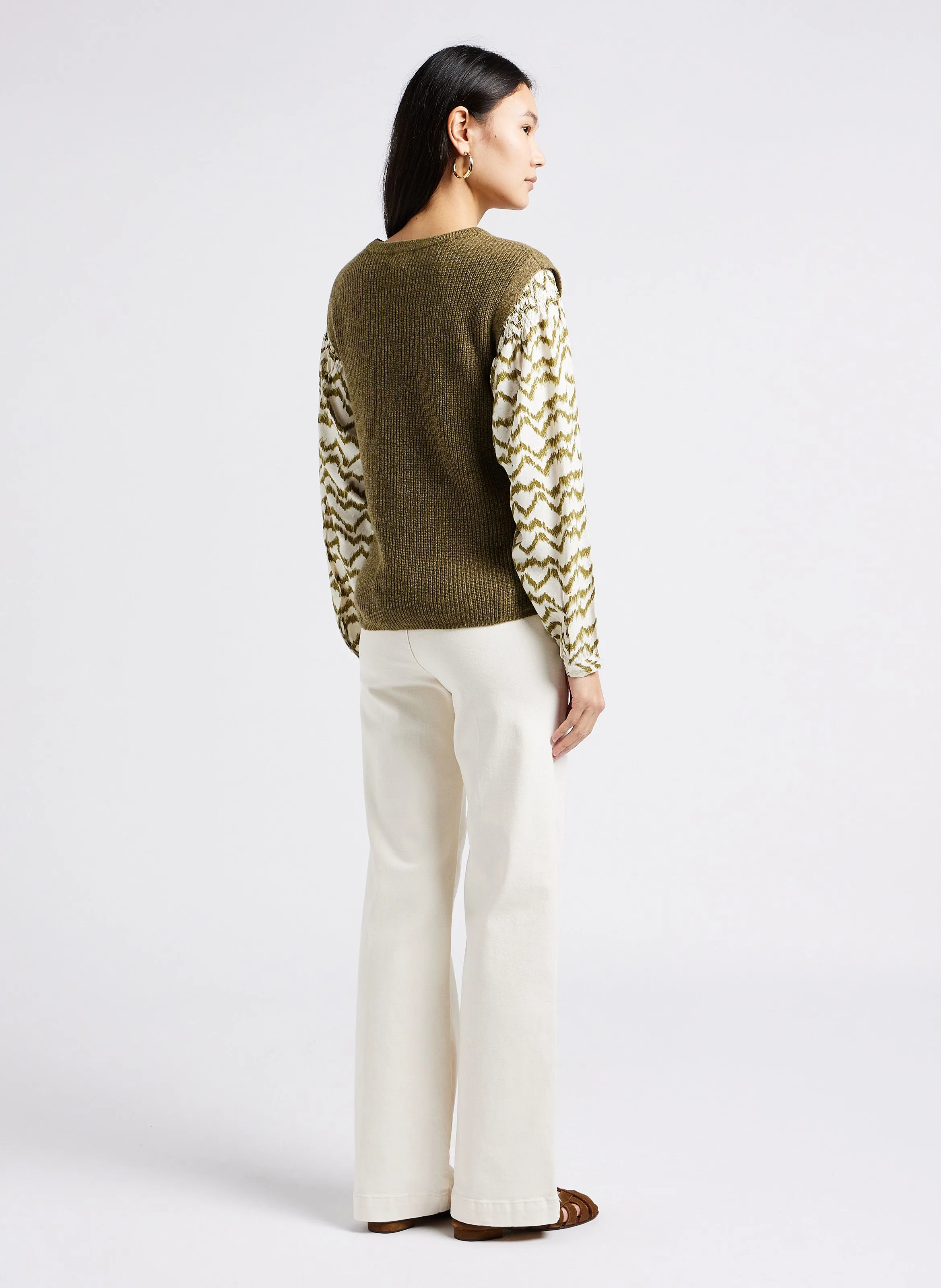 MAISON 123 OXAN  PANTALóN ANCHO DE ALGODóN ELáSTICO CON PUENTE EN BEIGE