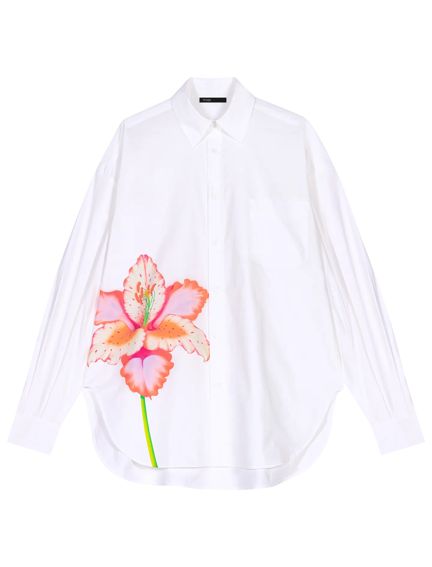 MAJE Camisa holgada de algodón estampada en blanco