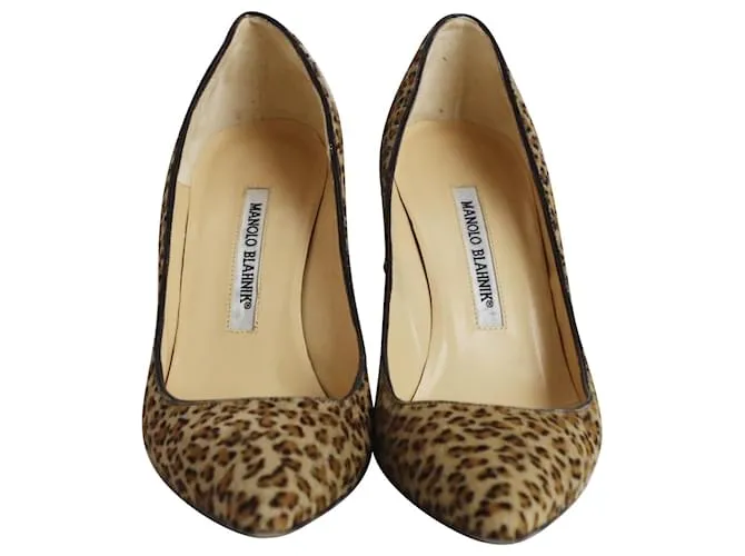 Manolo Blahnik Pointed Pumps en Animal Print Ponyhair Impresión de pitón 