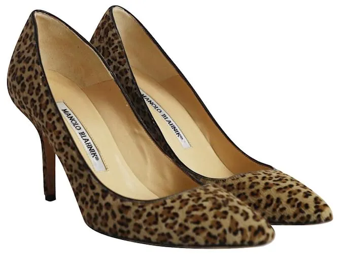 Manolo Blahnik Pointed Pumps en Animal Print Ponyhair Impresión de pitón 