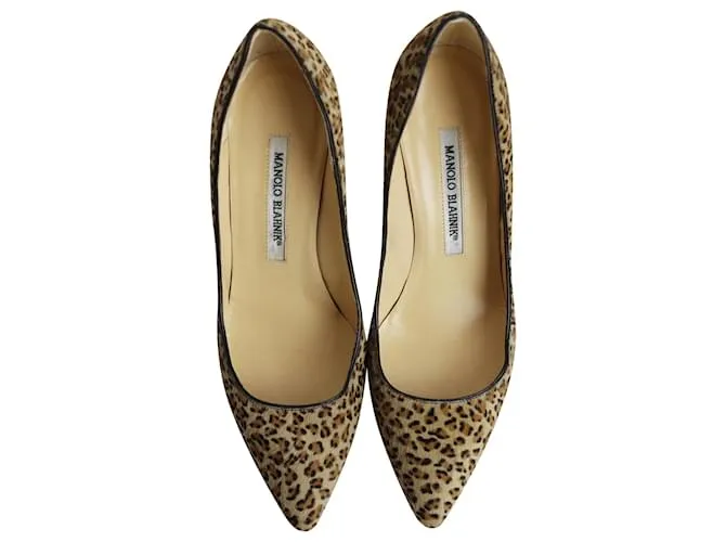 Manolo Blahnik Pointed Pumps en Animal Print Ponyhair Impresión de pitón 