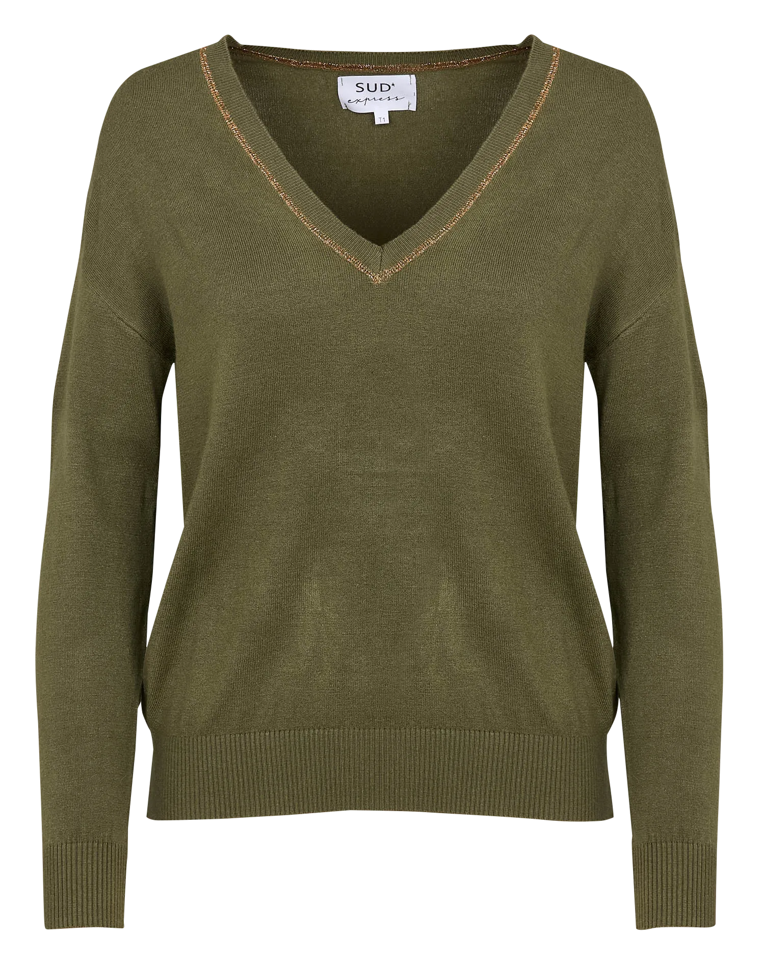 MARSENANO  JERSEY HOLGADO CON CUELLO DE PICO EN VERDE