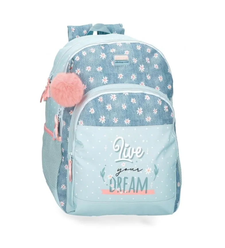 Mochila escolar Movom Live your dreams dos compartimentos adaptable a carro azul turquesa