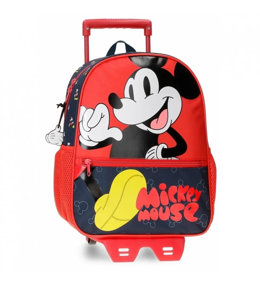 Mochila Mickey Mouse Fashion 33cm con carro rojo
