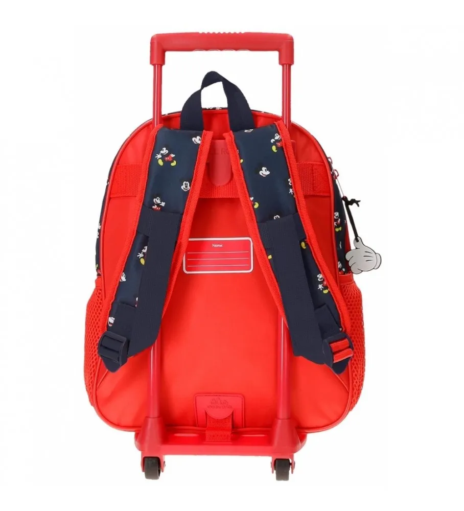 Mochila Mickey Mouse Fashion 33cm con carro rojo