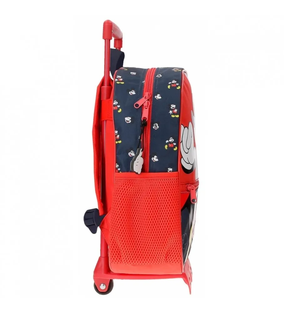 Mochila Mickey Mouse Fashion 33cm con carro rojo