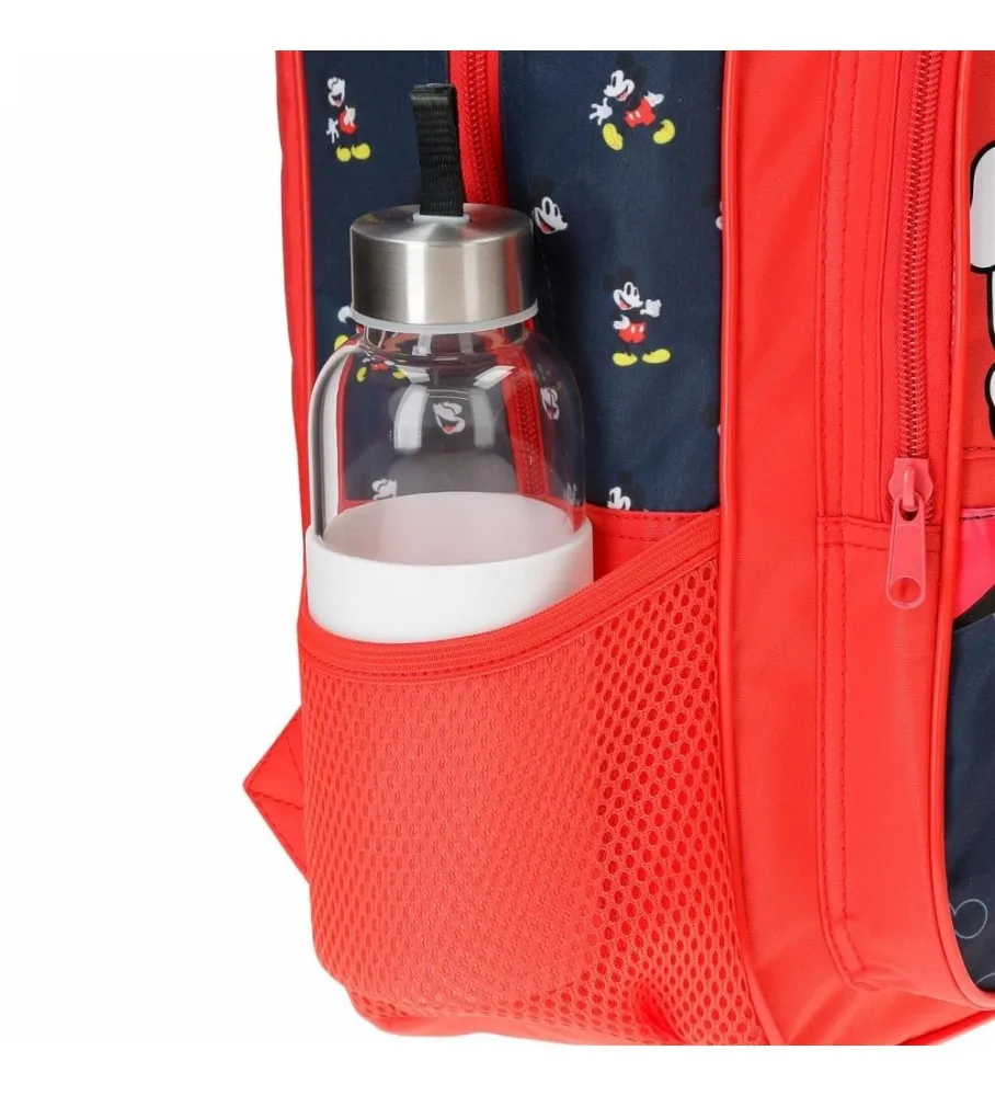 Mochila Mickey Mouse Fashion 33cm con carro rojo