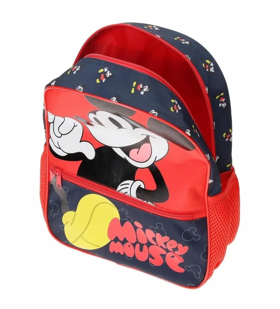 Mochila Mickey Mouse Fashion 33cm con carro rojo